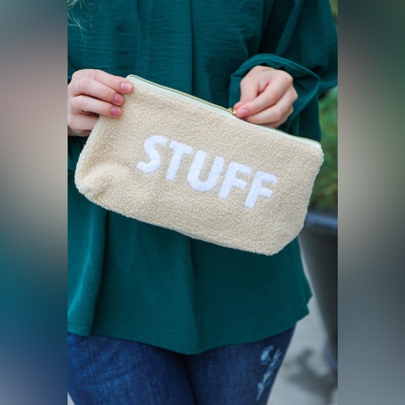Taupe "Stuff" Sherpa Zipper Bag - Picture 6 of 9
